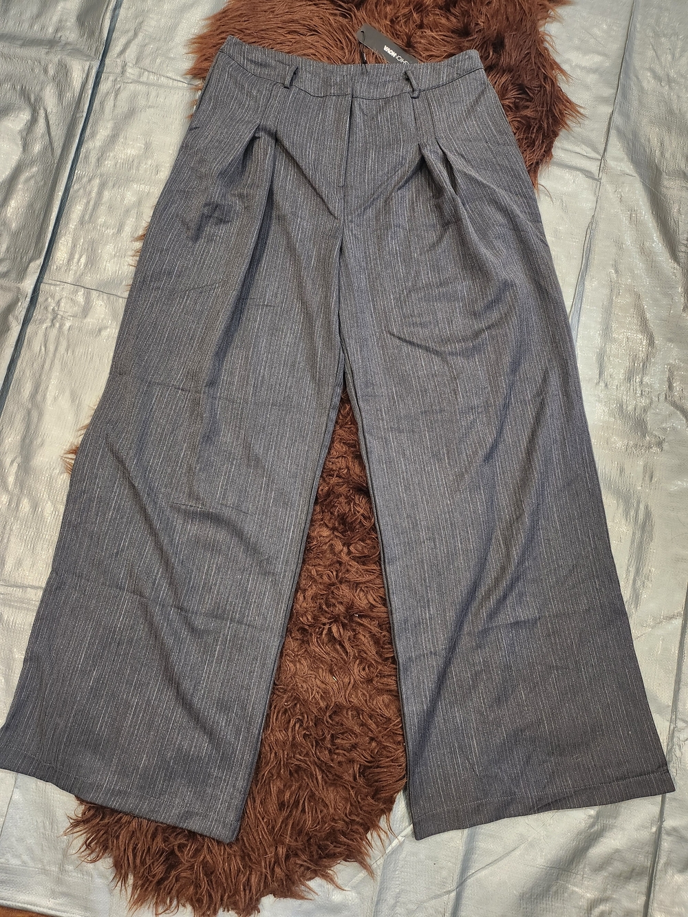 Fashion Nova Gray Pinstripe Boot Flare Trousers